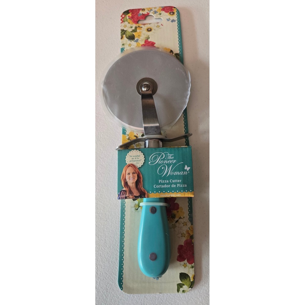 Pioneer Woman Pizza Cutter Teal 4" Stainless Steel Wheel Floral 2019 New